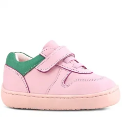 Rakerplus Bob Hakiki Deri Pembe Yeşil Barefoot Cırtlı Lastikli Bebek Sneaker Ayakkabı
