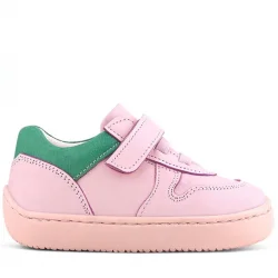 Rakerplus Bob Hakiki Deri Pembe Yeşil Barefoot Cırtlı Lastikli Bebek Sneaker Ayakkabı