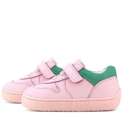 Rakerplus Bob Hakiki Deri Pembe Yeşil Barefoot Cırtlı Lastikli Bebek Sneaker Ayakkabı