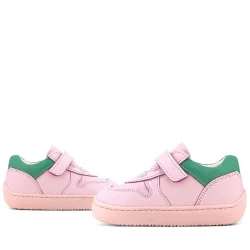 Rakerplus Bob Hakiki Deri Pembe Yeşil Barefoot Cırtlı Lastikli Bebek Sneaker Ayakkabı