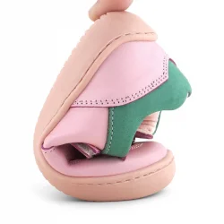 Rakerplus Bob Hakiki Deri Pembe Yeşil Barefoot Cırtlı Lastikli Bebek Sneaker Ayakkabı