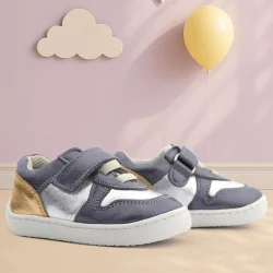 Rakerplus Bob Hakiki Deri Platin Gümüş Barefoot Cırtlı Lastikli Bebek Sneaker Ayakkabı