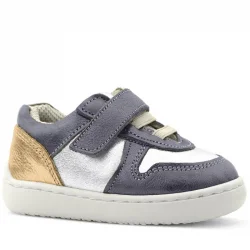 Rakerplus Bob Hakiki Deri Platin Gümüş Barefoot Cırtlı Lastikli Bebek Sneaker Ayakkabı