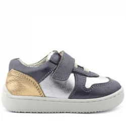 Rakerplus Bob Hakiki Deri Platin Gümüş Barefoot Cırtlı Lastikli Bebek Sneaker Ayakkabı