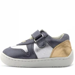 Rakerplus Bob Hakiki Deri Platin Gümüş Barefoot Cırtlı Lastikli Bebek Sneaker Ayakkabı