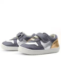 Rakerplus Bob Hakiki Deri Platin Gümüş Barefoot Cırtlı Lastikli Bebek Sneaker Ayakkabı