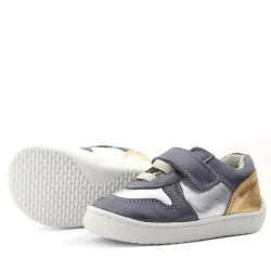 Rakerplus Bob Hakiki Deri Platin Gümüş Barefoot Cırtlı Lastikli Bebek Sneaker Ayakkabı