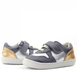 Rakerplus Bob Hakiki Deri Platin Gümüş Barefoot Cırtlı Lastikli Bebek Sneaker Ayakkabı