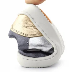 Rakerplus Bob Hakiki Deri Platin Gümüş Barefoot Cırtlı Lastikli Bebek Sneaker Ayakkabı