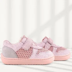 Rakerplus Bob Hakiki Deri Pudra Gri Barefoot Cırtlı Lastikli Bebek Sneaker Ayakkabı