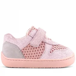 Rakerplus Bob Hakiki Deri Pudra Gri Barefoot Cırtlı Lastikli Bebek Sneaker Ayakkabı