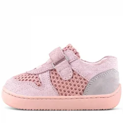 Rakerplus Bob Hakiki Deri Pudra Gri Barefoot Cırtlı Lastikli Bebek Sneaker Ayakkabı