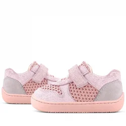 Rakerplus Bob Hakiki Deri Pudra Gri Barefoot Cırtlı Lastikli Bebek Sneaker Ayakkabı