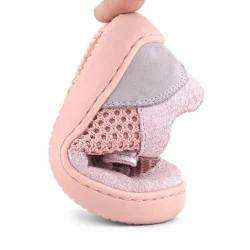 Rakerplus Bob Hakiki Deri Pudra Gri Barefoot Cırtlı Lastikli Bebek Sneaker Ayakkabı