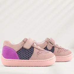 Rakerplus Bob Hakiki Deri Pudra Gri Mor Barefoot Cırtlı Lastikli Bebek Sneaker Ayakkabı