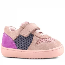 Rakerplus Bob Hakiki Deri Pudra Gri Mor Barefoot Cırtlı Lastikli Bebek Sneaker Ayakkabı