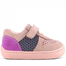 Rakerplus Bob Hakiki Deri Pudra Gri Mor Barefoot Cırtlı Lastikli Bebek Sneaker Ayakkabı