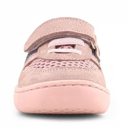 Rakerplus Bob Hakiki Deri Pudra Gri Mor Barefoot Cırtlı Lastikli Bebek Sneaker Ayakkabı