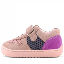 Rakerplus Bob Hakiki Deri Pudra Gri Mor Barefoot Cırtlı Lastikli Bebek Sneaker Ayakkabı