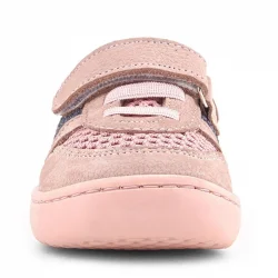 Rakerplus Bob Hakiki Deri Pudra Gri Mor Barefoot Cırtlı Lastikli Bebek Sneaker Ayakkabı