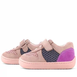 Rakerplus Bob Hakiki Deri Pudra Gri Mor Barefoot Cırtlı Lastikli Bebek Sneaker Ayakkabı