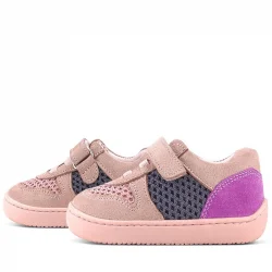 Rakerplus Bob Hakiki Deri Pudra Gri Mor Barefoot Cırtlı Lastikli Bebek Sneaker Ayakkabı