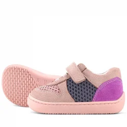 Rakerplus Bob Hakiki Deri Pudra Gri Mor Barefoot Cırtlı Lastikli Bebek Sneaker Ayakkabı