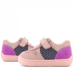 Rakerplus Bob Hakiki Deri Pudra Gri Mor Barefoot Cırtlı Lastikli Bebek Sneaker Ayakkabı