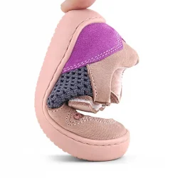 Rakerplus Bob Hakiki Deri Pudra Gri Mor Barefoot Cırtlı Lastikli Bebek Sneaker Ayakkabı