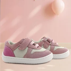 Rakerplus Bob Hakiki Deri Pudra Pembe Barefoot Cırtlı Lastikli Bebek Sneaker Ayakkabı