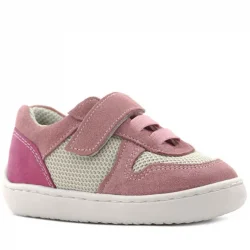 Rakerplus Bob Hakiki Deri Pudra Pembe Barefoot Cırtlı Lastikli Bebek Sneaker Ayakkabı