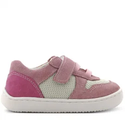 Rakerplus Bob Hakiki Deri Pudra Pembe Barefoot Cırtlı Lastikli Bebek Sneaker Ayakkabı