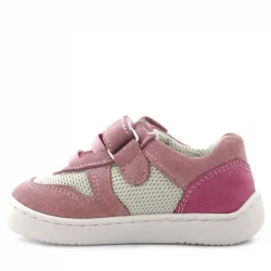 Rakerplus Bob Hakiki Deri Pudra Pembe Barefoot Cırtlı Lastikli Bebek Sneaker Ayakkabı