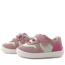 Rakerplus Bob Hakiki Deri Pudra Pembe Barefoot Cırtlı Lastikli Bebek Sneaker Ayakkabı
