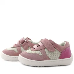 Rakerplus Bob Hakiki Deri Pudra Pembe Barefoot Cırtlı Lastikli Bebek Sneaker Ayakkabı