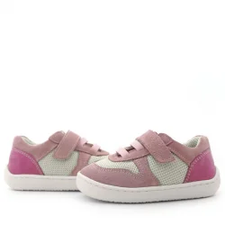 Rakerplus Bob Hakiki Deri Pudra Pembe Barefoot Cırtlı Lastikli Bebek Sneaker Ayakkabı