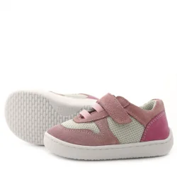 Rakerplus Bob Hakiki Deri Pudra Pembe Barefoot Cırtlı Lastikli Bebek Sneaker Ayakkabı