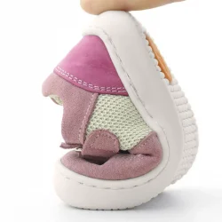 Rakerplus Bob Hakiki Deri Pudra Pembe Barefoot Cırtlı Lastikli Bebek Sneaker Ayakkabı