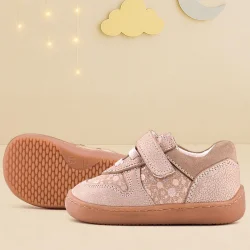 Rakerplus Bob Hakiki Deri Pudra Simli Barefoot Cırtlı Lastikli Bebek Sneaker Ayakkabı