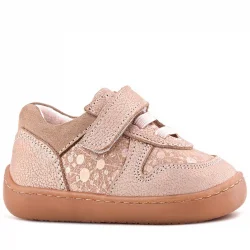 Rakerplus Bob Hakiki Deri Pudra Simli Barefoot Cırtlı Lastikli Bebek Sneaker Ayakkabı
