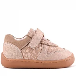 Rakerplus Bob Hakiki Deri Pudra Simli Barefoot Cırtlı Lastikli Bebek Sneaker Ayakkabı