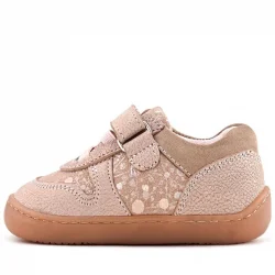 Rakerplus Bob Hakiki Deri Pudra Simli Barefoot Cırtlı Lastikli Bebek Sneaker Ayakkabı