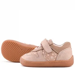 Rakerplus Bob Hakiki Deri Pudra Simli Barefoot Cırtlı Lastikli Bebek Sneaker Ayakkabı