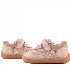 Rakerplus Bob Hakiki Deri Pudra Simli Barefoot Cırtlı Lastikli Bebek Sneaker Ayakkabı