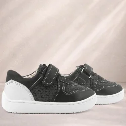 Rakerplus Bob Hakiki Deri Siyah Barefoot Cırtlı Lastikli Bebek Sneaker Ayakkabı