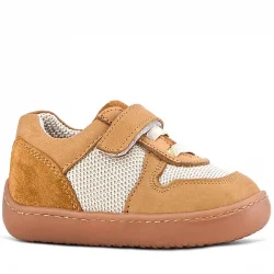 Rakerplus Bob Hakiki Deri Taba Krem Barefoot Cırtlı Lastikli Bebek Sneaker Ayakkabı