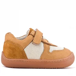 Rakerplus Bob Hakiki Deri Taba Krem Barefoot Cırtlı Lastikli Bebek Sneaker Ayakkabı