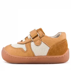 Rakerplus Bob Hakiki Deri Taba Krem Barefoot Cırtlı Lastikli Bebek Sneaker Ayakkabı