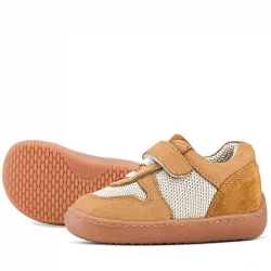 Rakerplus Bob Hakiki Deri Taba Krem Barefoot Cırtlı Lastikli Bebek Sneaker Ayakkabı