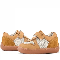 Rakerplus Bob Hakiki Deri Taba Krem Barefoot Cırtlı Lastikli Bebek Sneaker Ayakkabı